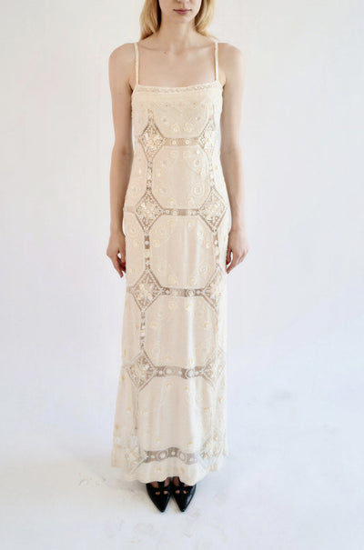 Valentino S/S 2003 White Heavily Beaded Silk Evening Gown