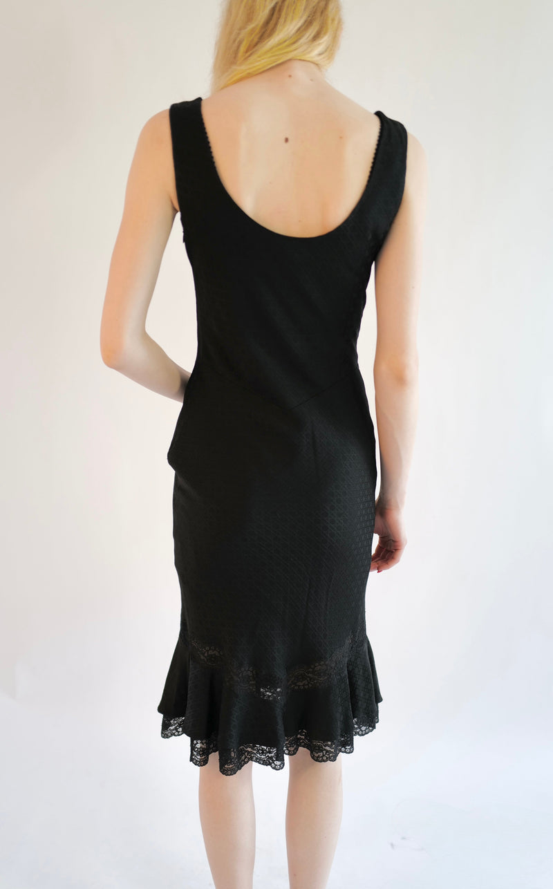 Christian Dior by John Galliano S/S 1999 Black Jacquard Lace-Trimmed Slip Dress