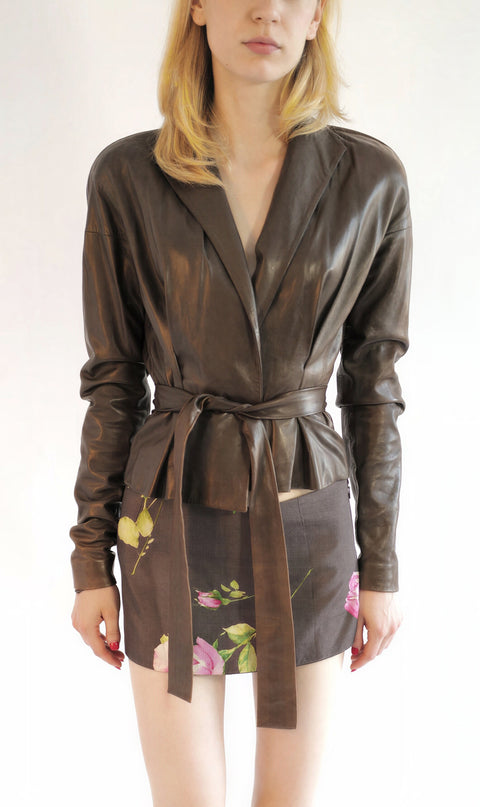 Yves Saint Laurent by Tom Ford S/S 2003 Belted Leather Wrap Jacket