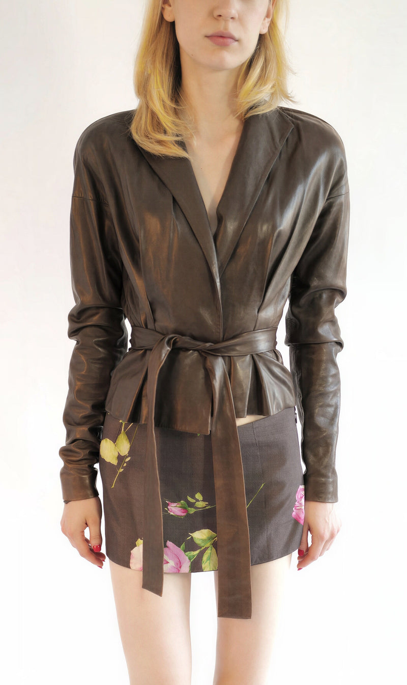 Yves Saint Laurent by Tom Ford S/S 2003 Belted Leather Wrap Jacket