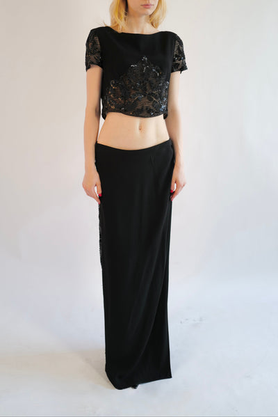 Valentino Boutique F/W 1996 Beaded Black Evening Ensemble