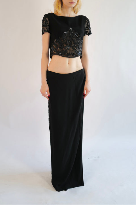 Valentino Boutique F/W 1996 Beaded Black Evening Ensemble