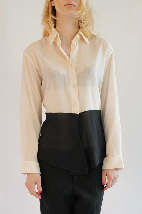 Hermès by Martin Margiela S/S 2004 Ivory And Black Colour-Block Tie-Waist Shirt