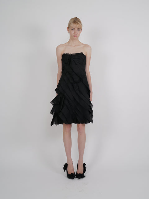 Prada S/S 2008 Black Layered Ruffle Strapless Mini Dress