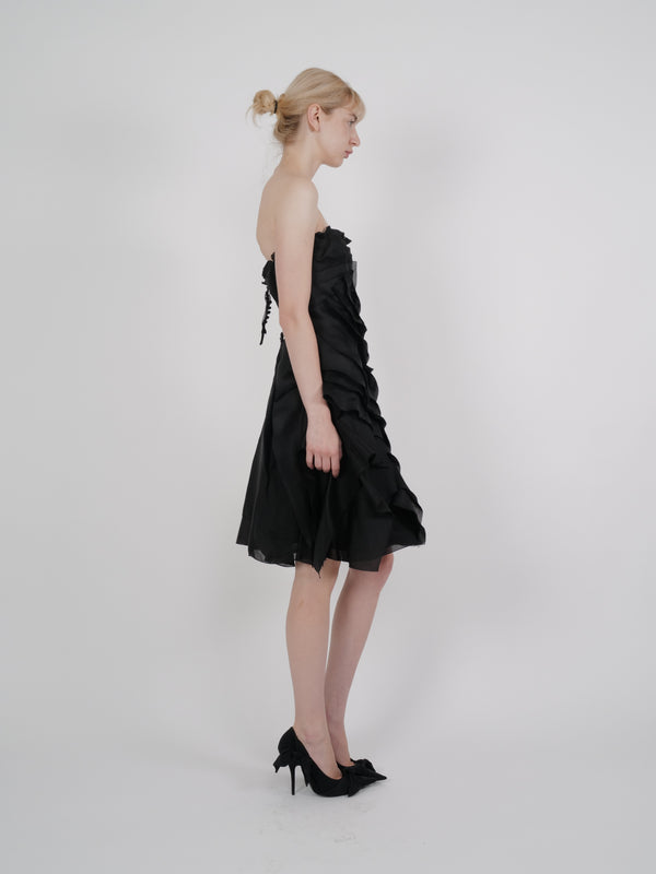 Prada S/S 2008 Black Layered Ruffle Strapless Mini Dress