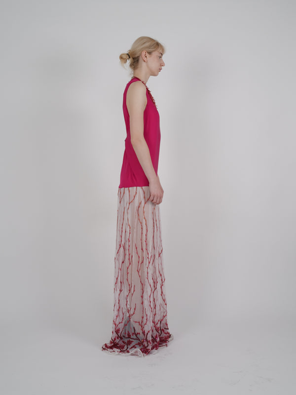 Gianni Versace F/W 1999 Beaded Coral Necklace Evening Gown