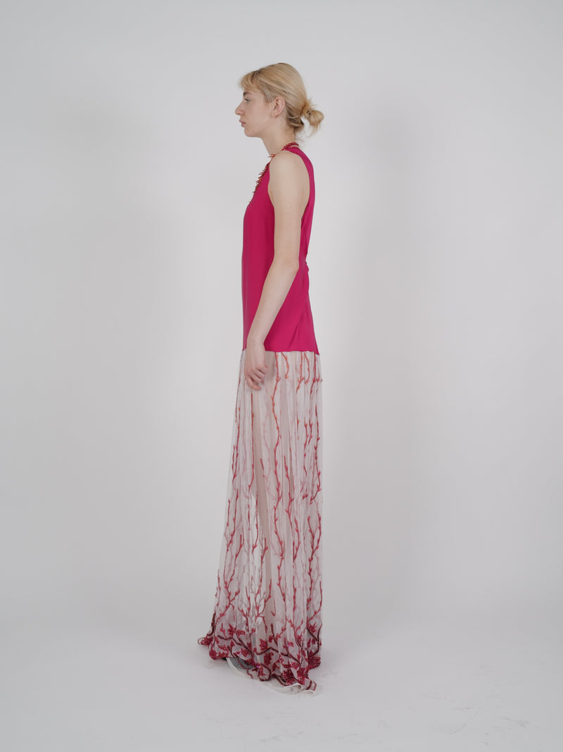 Gianni Versace F/W 1999 Beaded Coral Necklace Evening Gown
