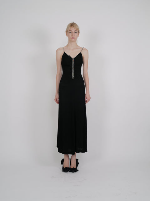Chloé by Karl Lagarfeld 1980s Ruched Rhinestone-Trimmed Maxi Dress