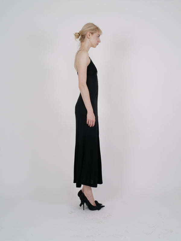 Chloé by Karl Lagarfeld 1980s Ruched Rhinestone-Trimmed Maxi Dress