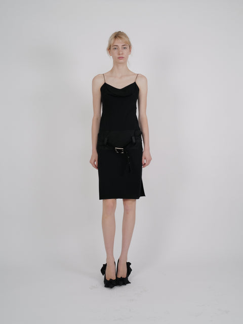 John Galliano F/W 2002 Black Belted Wool Crepe Mini Dress