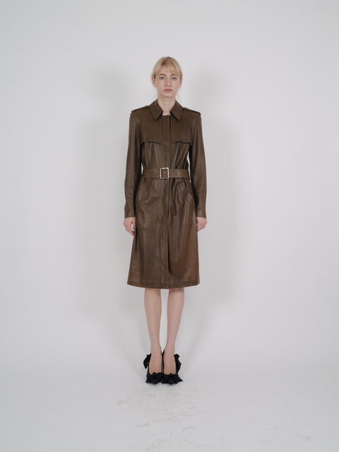 Gucci by Tom Ford F/W 2002 Brown Perforated Leather Belted Trench Coat