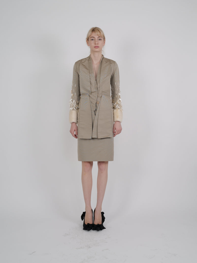 Christian Dior F/W 2007 Embellished Silk Faille Suit with Mink Cuffs