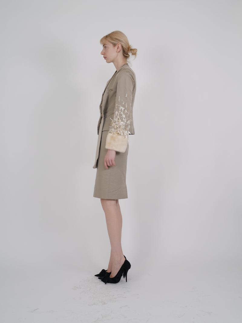 Christian Dior F/W 2007 Embellished Silk Faille Suit with Mink Cuffs