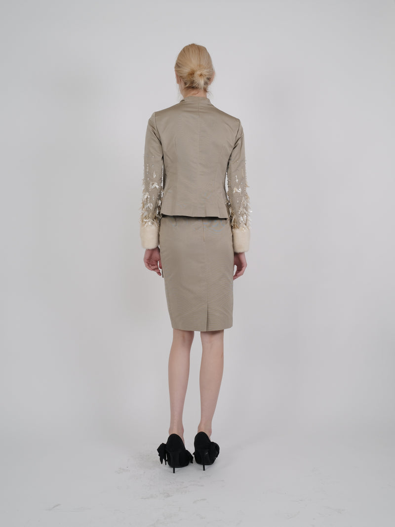 Christian Dior F/W 2007 Embellished Silk Faille Suit with Mink Cuffs