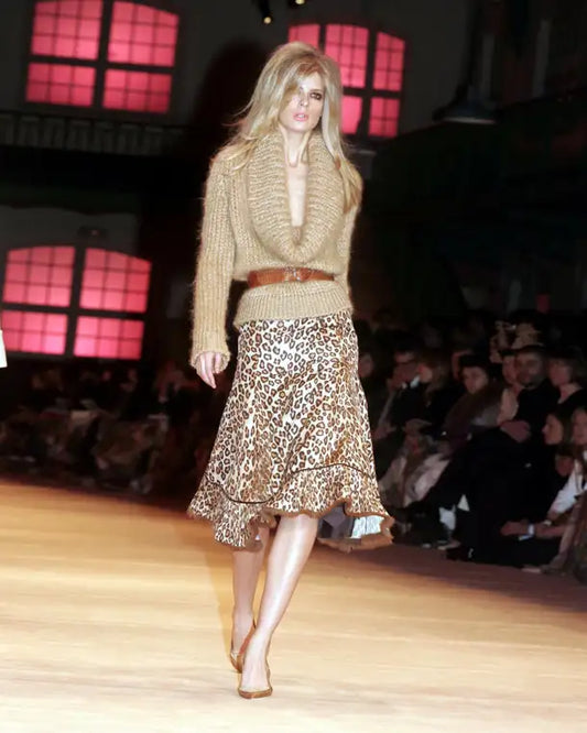 Alexander McQueen Fall 2005 High Waisted Leopard Skirt Fur Trim