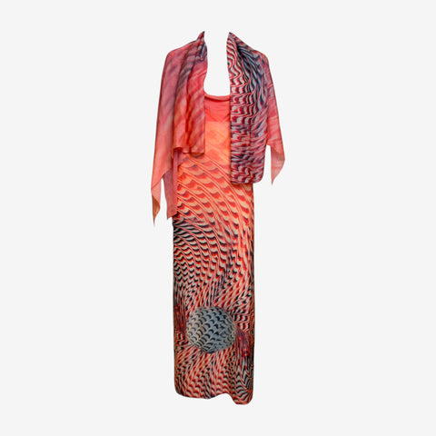 Roberto Cavalli S/S 2001 Tie Dye Optical Illusion Gown with Shawl