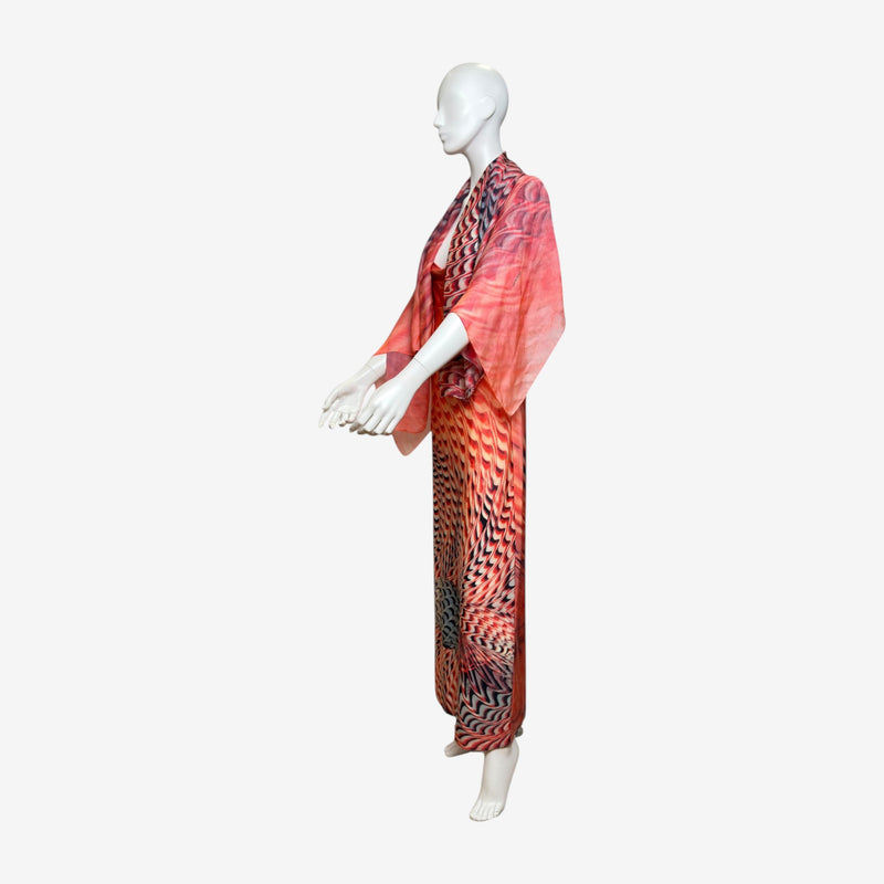 Bias-cut silk slip dress by Roberto Cavalli, tie-dye print detail at hemline