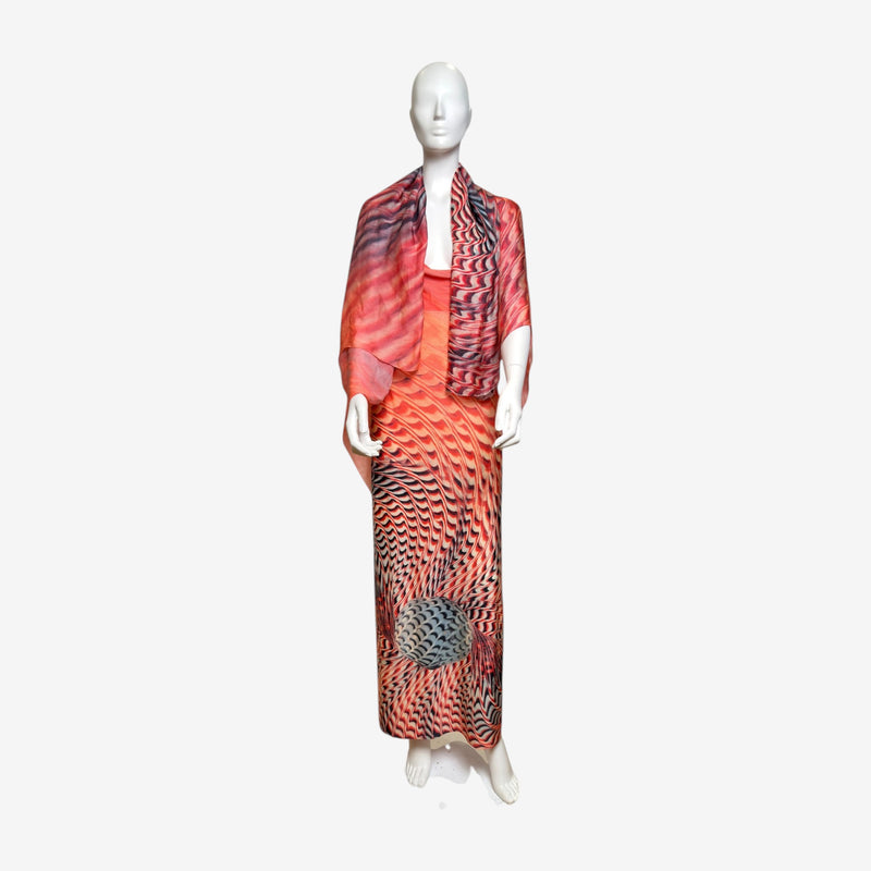 Matching silk chiffon shawl for Roberto Cavalli tie-dye gown, coordinating print