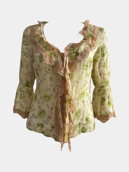 Alexander McQueen 90s Silk Flowers Ruffled Shirt