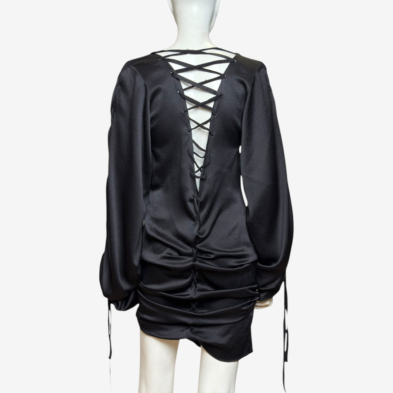 Black silk mini dress by Tom Ford for Gucci, flat lay styling