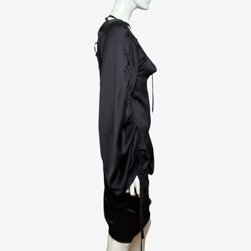 Black silk mini dress by Tom Ford for Gucci, hem and construction detail