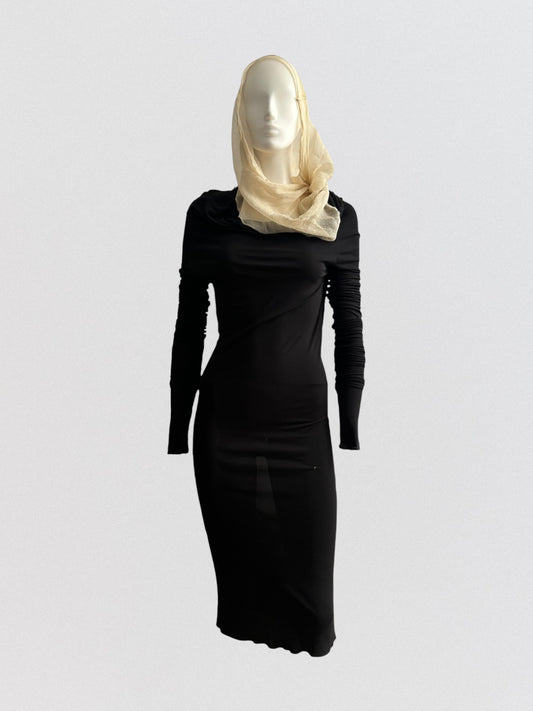 Jean Paul Gaultier Silk Hodded Sheer Black Dress