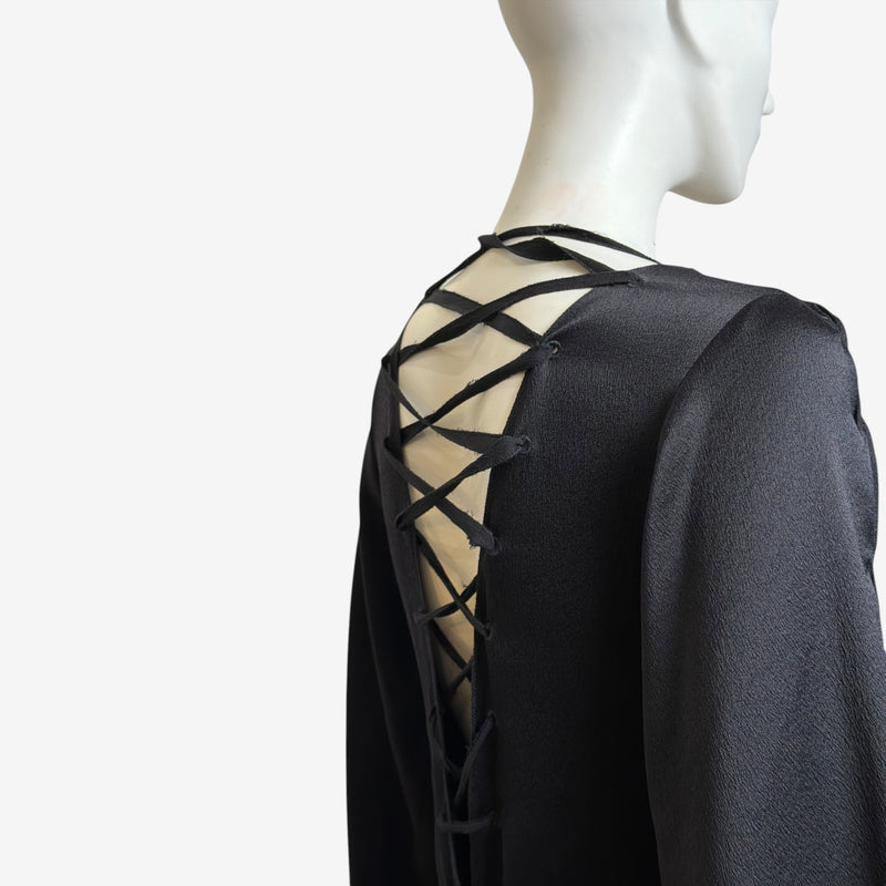 Black silk mini dress by Tom Ford for Gucci, full length view