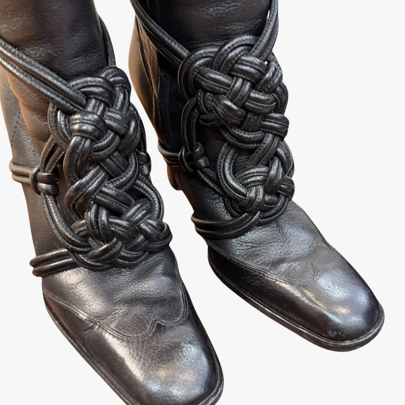 Black lace knee high boot by Yves Saint Laurent, Tom Ford era, sole detail