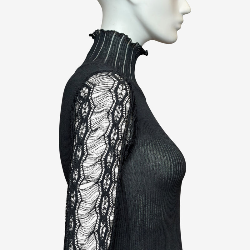 Black gown pencil skirt with lace pattern, lower body detail