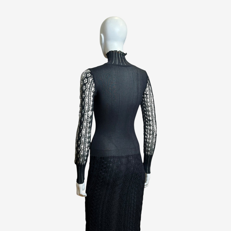 Black Dior F/W 1999 gown with ribbed cuff and lace detail