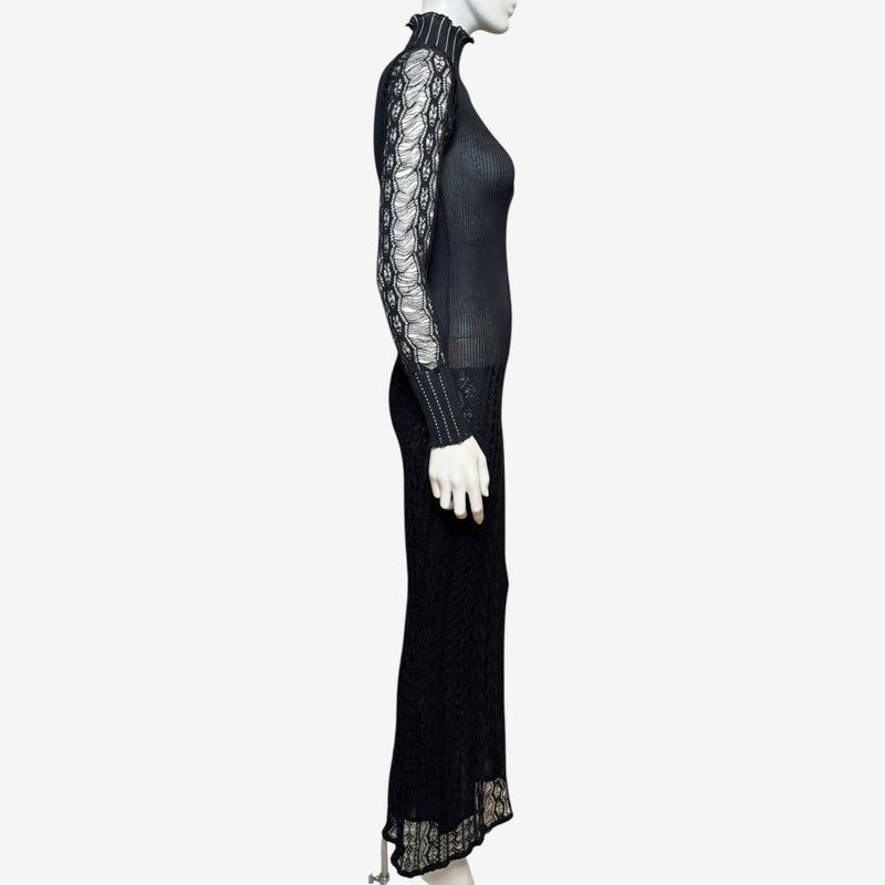Black Dior gown with lace sleeve detail, back view
