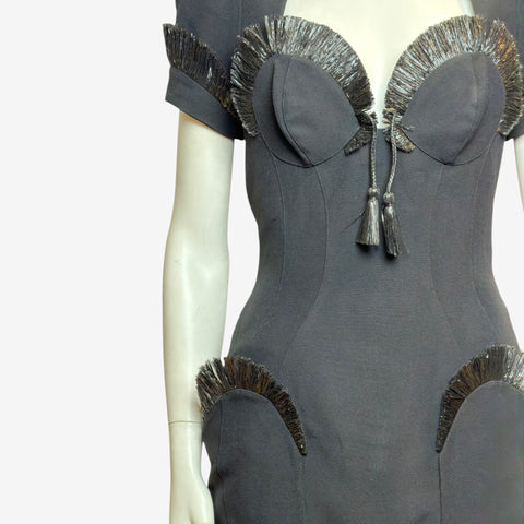 Thierry Mugler S/S 1995 Raffia Embellished Bustier Dress