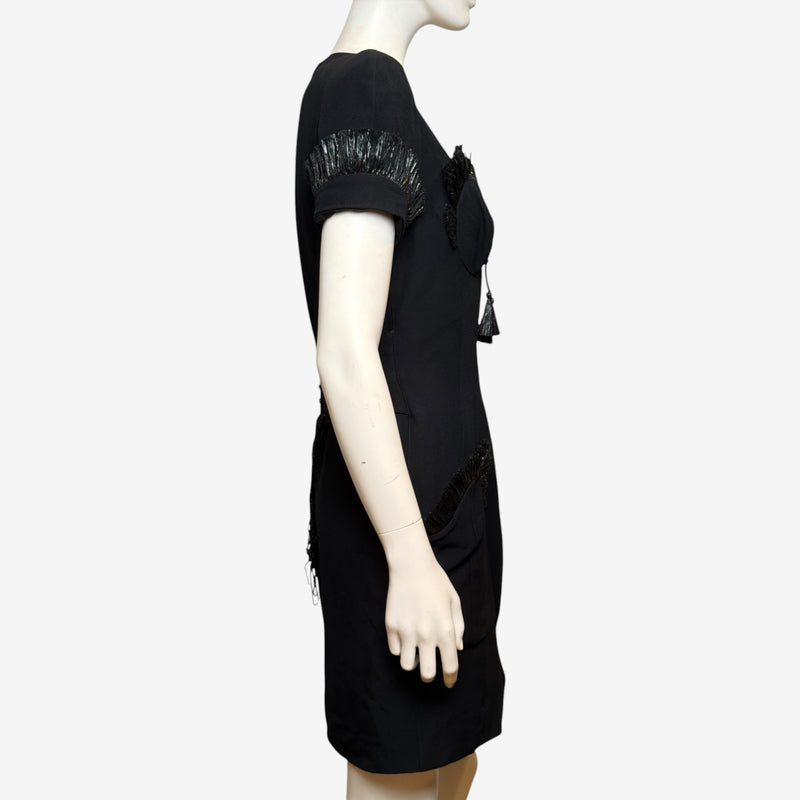 Thierry Mugler dress back view, zip closure with corset-style lacing at waist