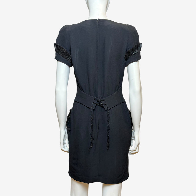 Thierry Mugler bustier dress rear detail, adjustable corset lacing and structured back