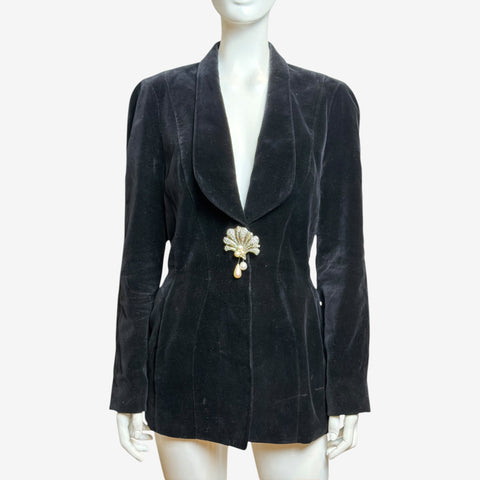 Thierry Mugler F/W 1994 Velvet Blazer with Shell Brooch