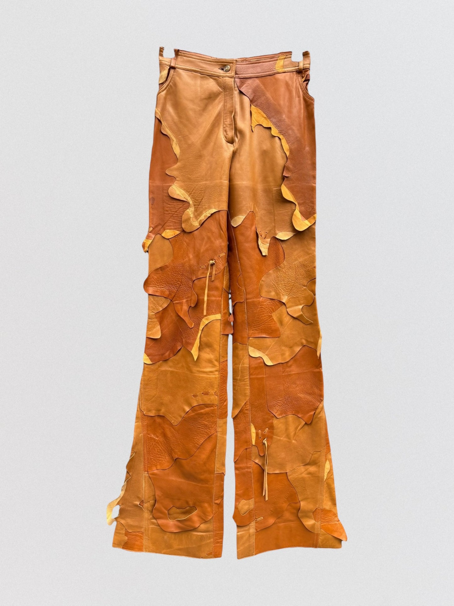 Christian Dior by John Galliano Fall 2001  Sample Runway Patchwork Flared Leather Pants