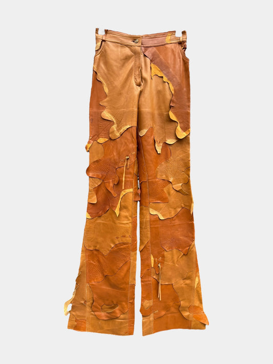 Christian Dior FW01 John Galliano Prototype Runway Patchwork Flared Leather Pants