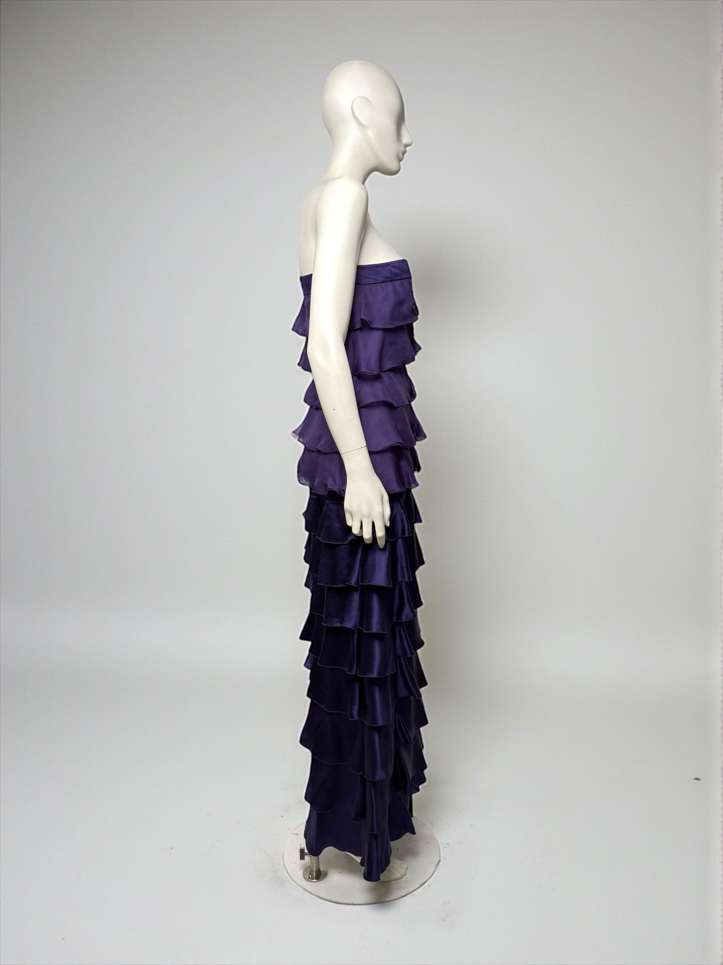 Valentino Fall 2007 Purple Silk Satin Gown with Cascading Tiered Ruffles