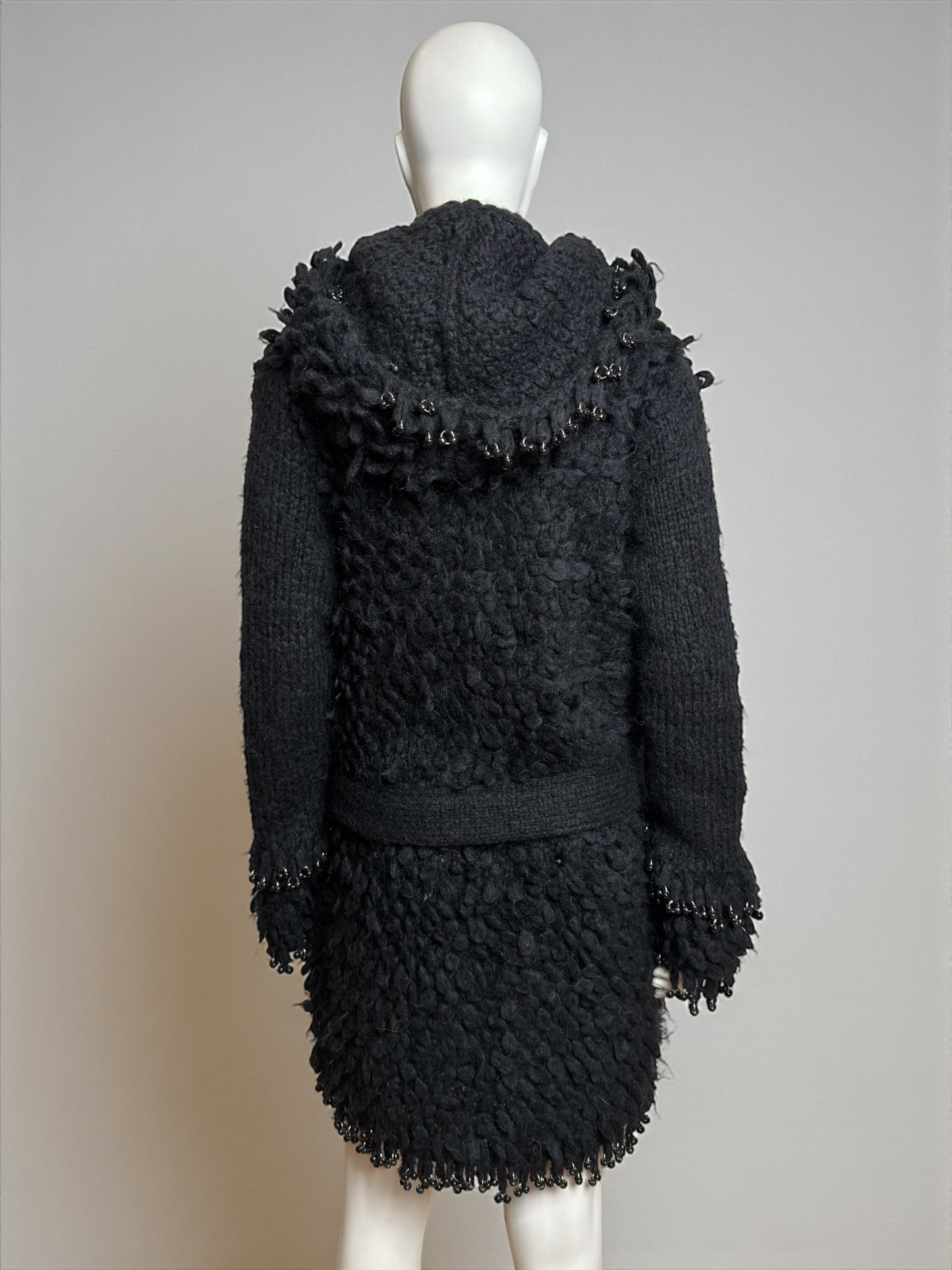 Paco Rabanne Fall 2002 Piercing Wool Black Hooded Coat