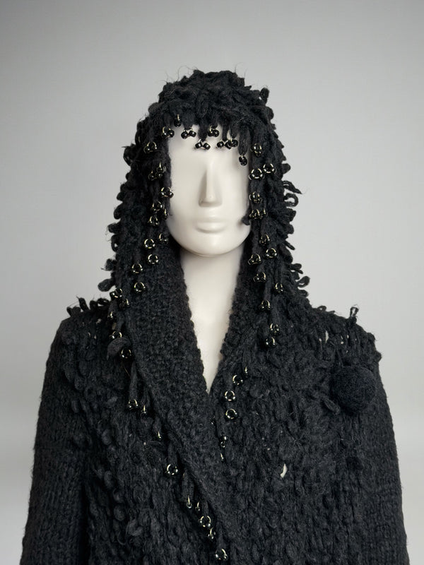 Paco Rabanne Fall 2002 Piercing Wool Black Hooded Coat