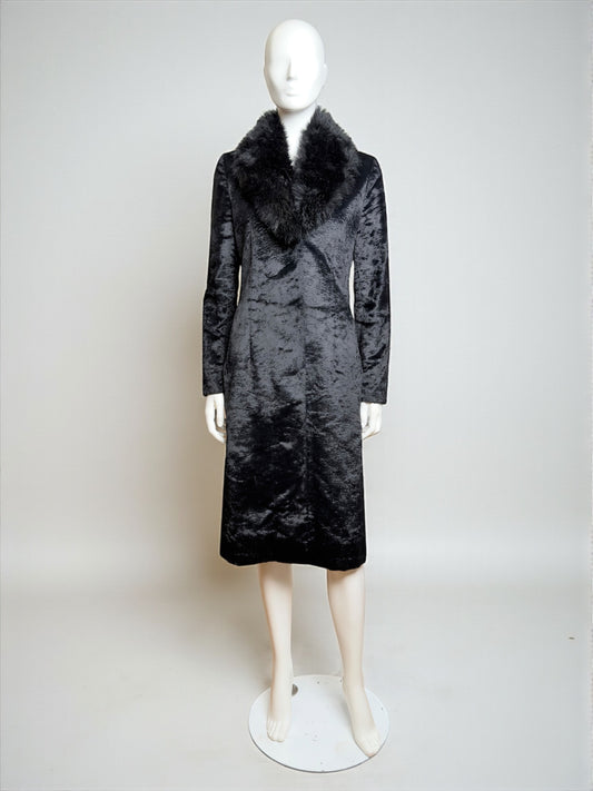 Miu Miu FW2000 Faux Fur Black Coat with Detachable Collar