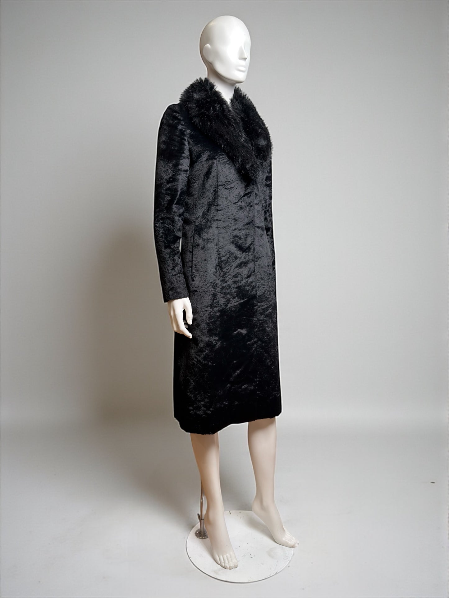 Miu Miu FW2000 Faux Fur Black Coat with Detachable Collar