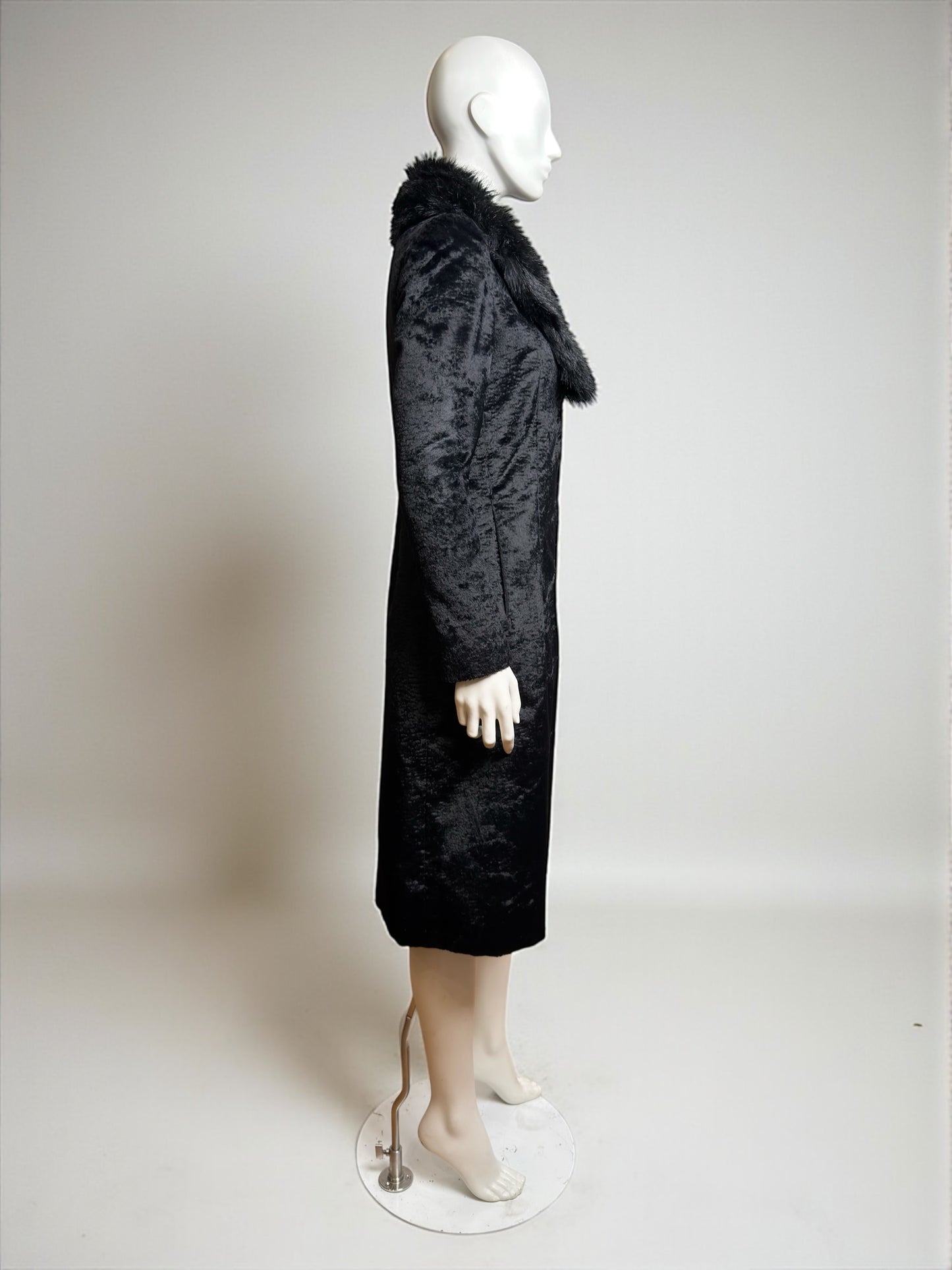 Miu Miu FW2000 Faux Fur Black Coat with Detachable Collar
