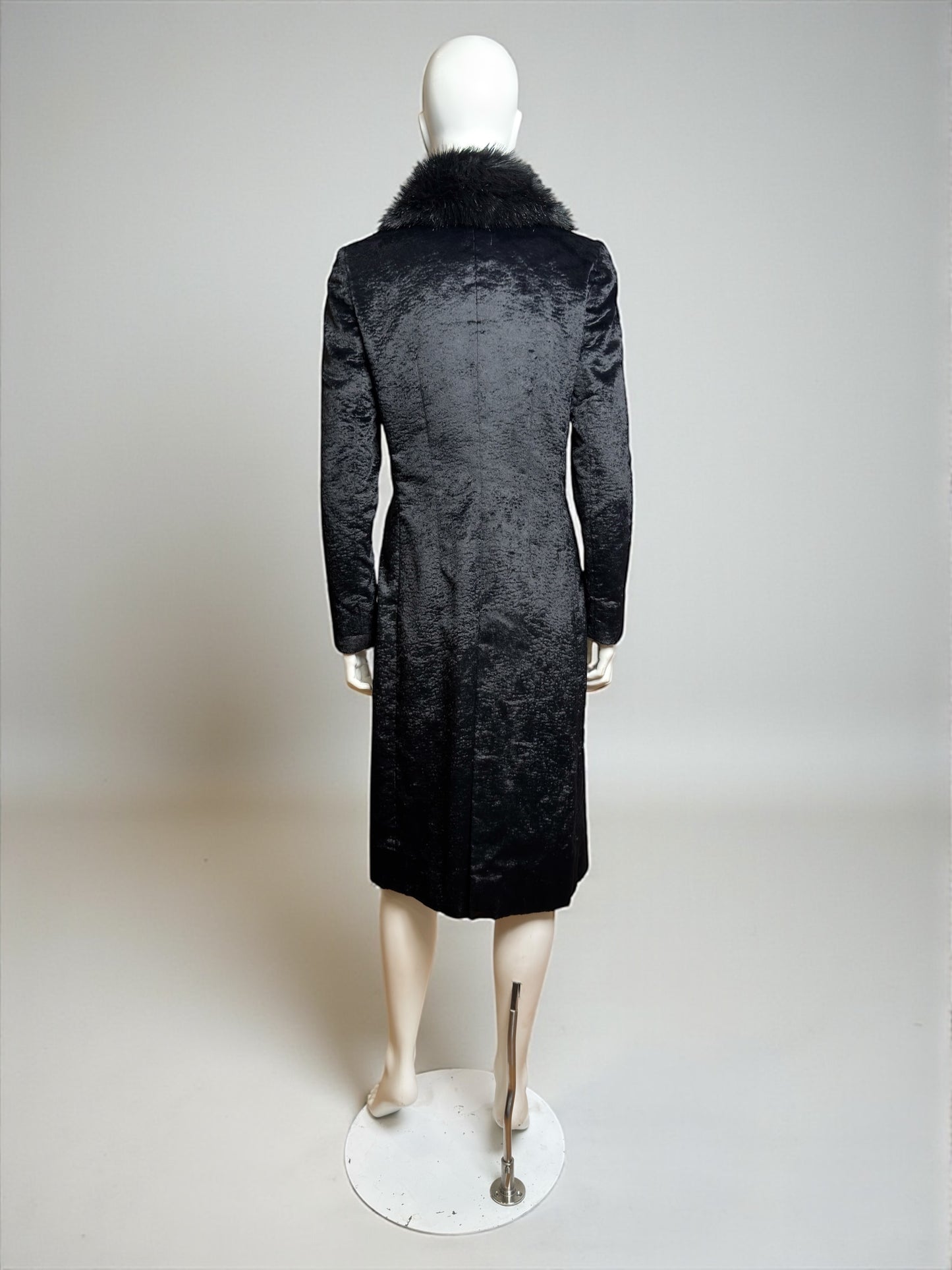 Miu Miu FW2000 Faux Fur Black Coat with Detachable Collar