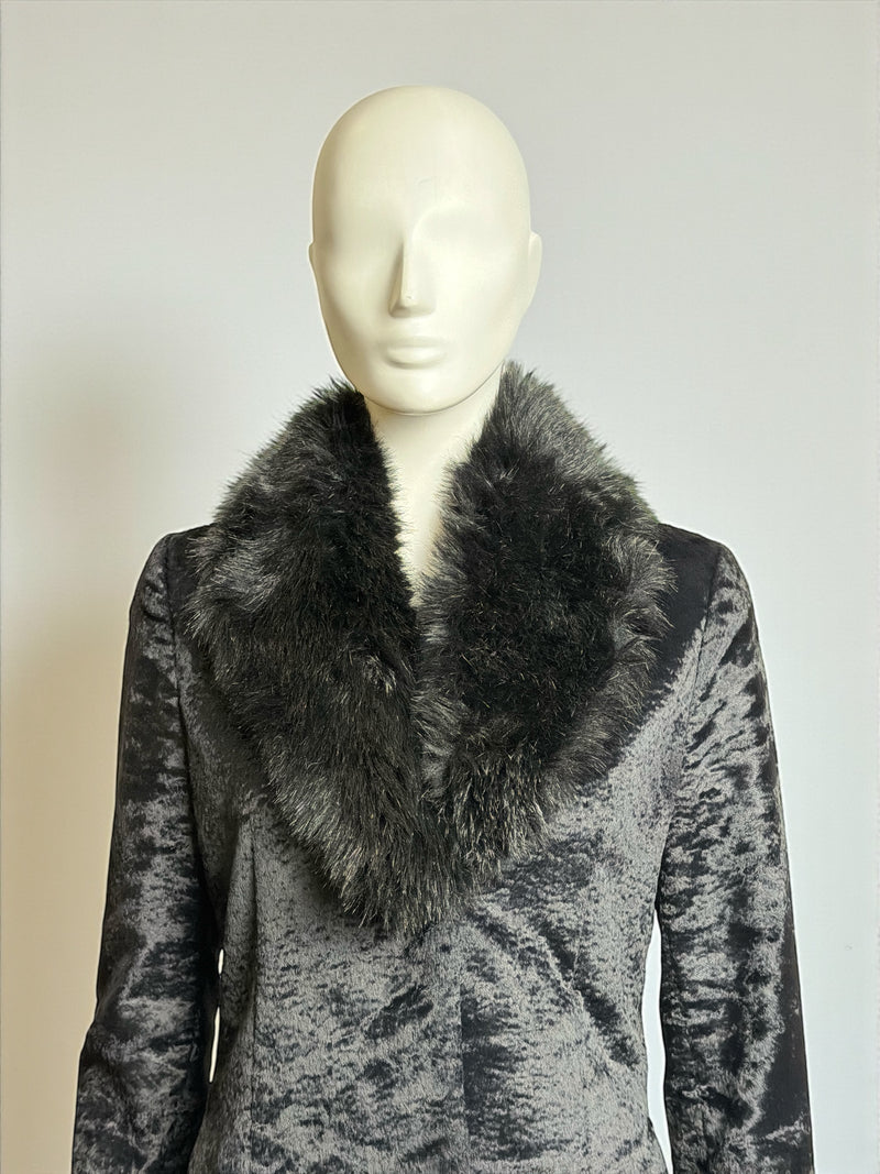 Miu Miu FW2000 Faux Fur Black Coat with Detachable Collar