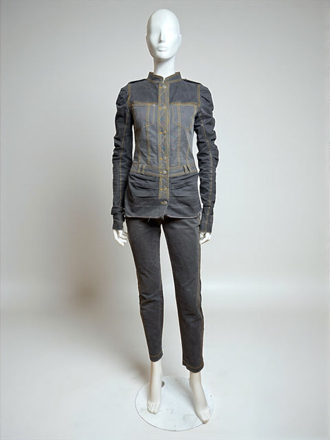 John Galliano S/S 2006 Runway Denim and Tulle Jacket, Jeans & Skirt Ensemble