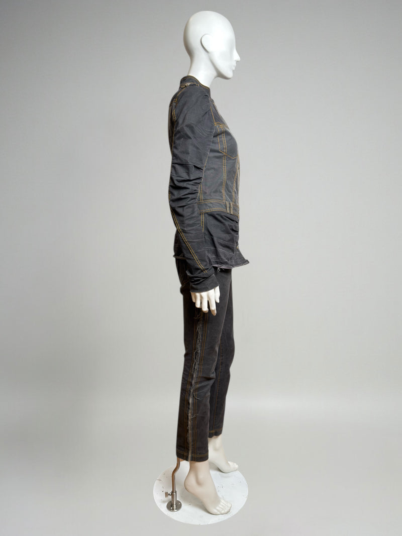 John Galliano pencil skirt with ruched construction in treated denim from Spring 2006
