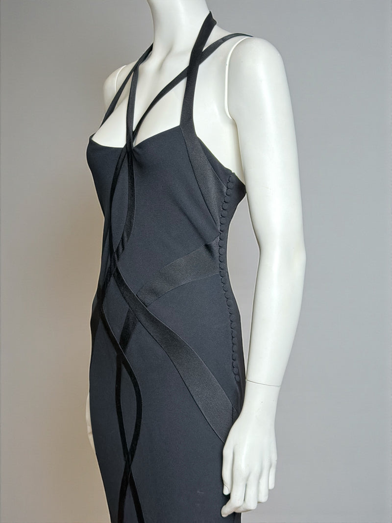 Black bias-cut evening gown by Christian Dior, John Galliano F/W 2004, side detail
