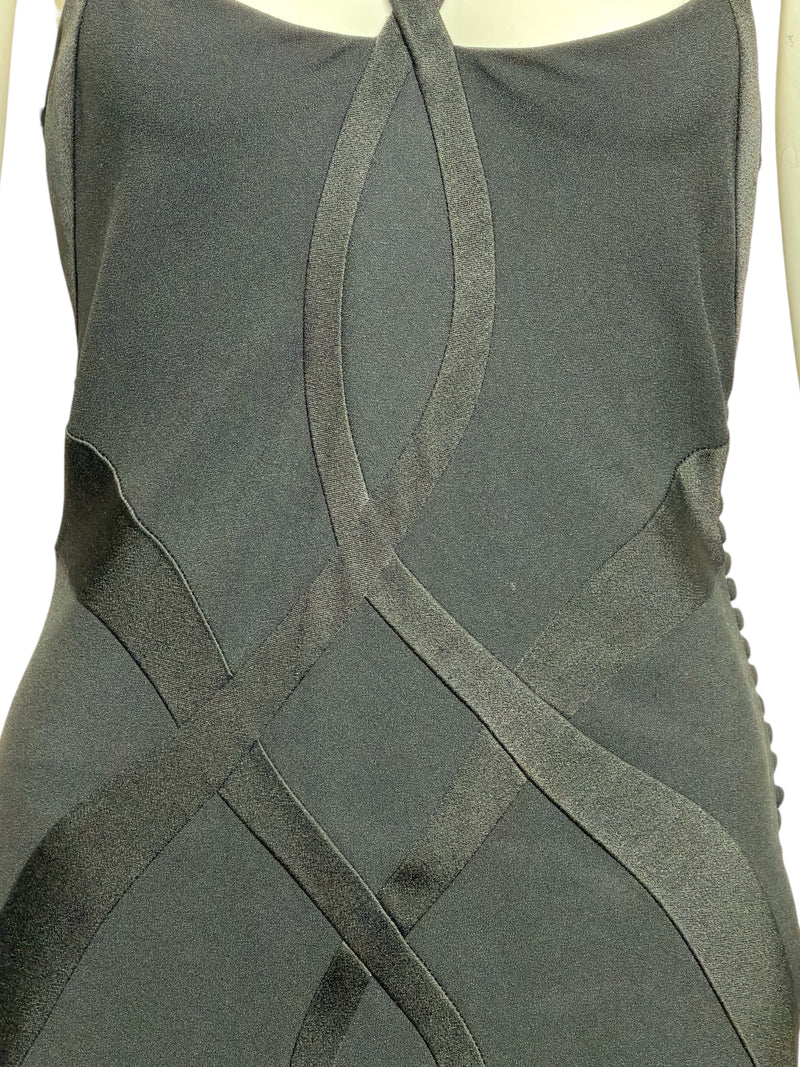 Black bias-cut evening gown by Christian Dior, John Galliano F/W 2004, fabric texture
