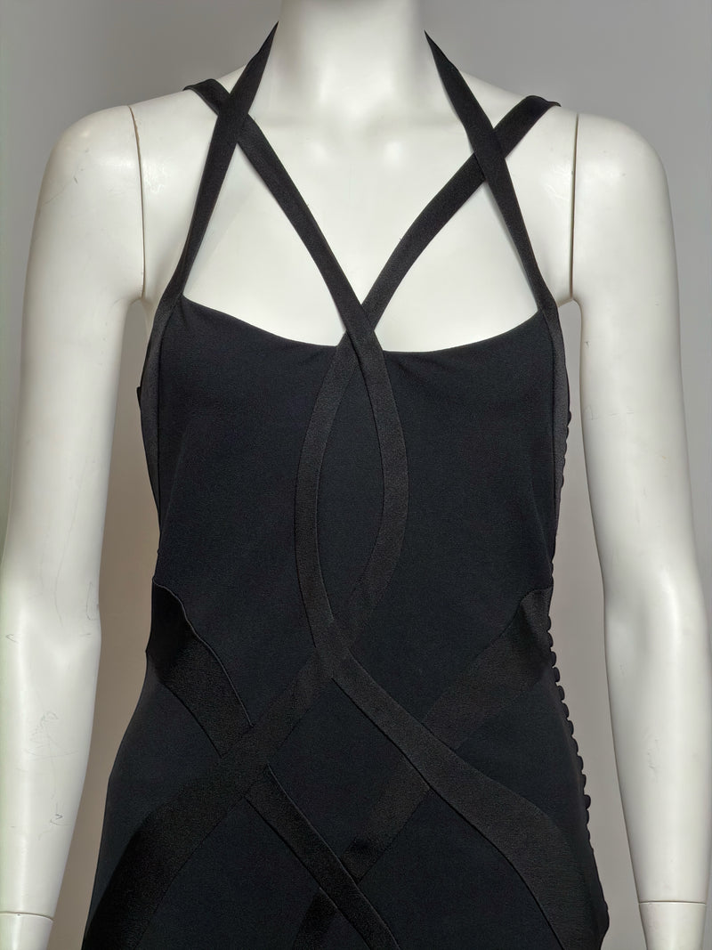 Black bias-cut evening gown by Christian Dior, John Galliano F/W 2004, drape detail